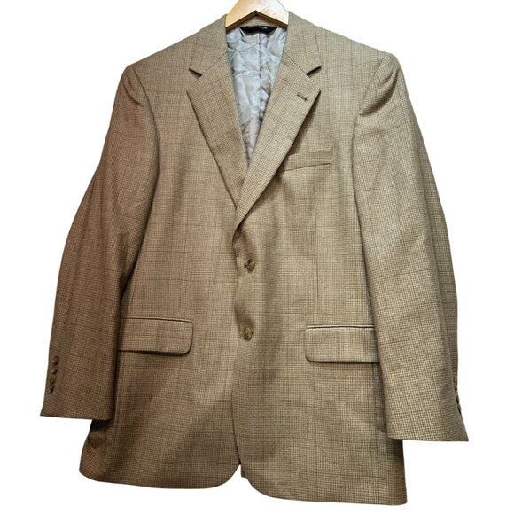 Jos. A. Bank Mens Wool 2 Button Sport Jacket Long Sleeve Size 41 Tan Houndstooth - Picture 1 of 14